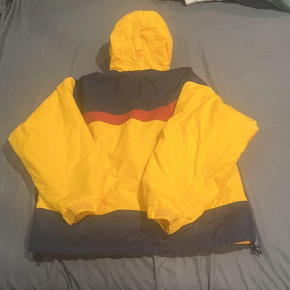 Vintage Columbia Anorak Jacket Womens L Yellow Colorblock Hooded Windbreaker - Picture 5 of 6